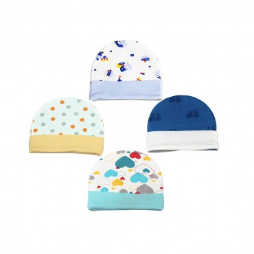 Newborn Baby Caps - Hearts, Cycle Assorted Print, Pack of 4