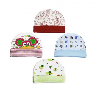 Comfortable Kids Cap for newborn - Assorted Mouse Print, pack of 4	