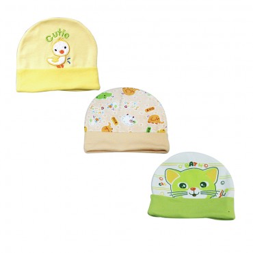 Newborn Baby Caps - Cutie, Bath, Zoo Print, Pack of 3