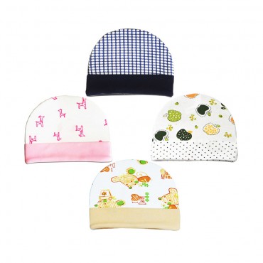 Multicolor Caps for newborn - Daddy Mummy Print, pack of 4	