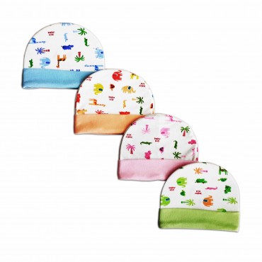 Cotton Baby Caps - Mix Color and Print, Pack of 4