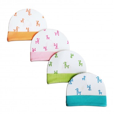 Comfortable Kids Cap for newborn - Giraffe Colorful Print, pack of 4