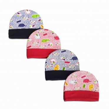 Unisex Baby Caps for boy and girl - Baby Dark Zoo Print, pack of 4