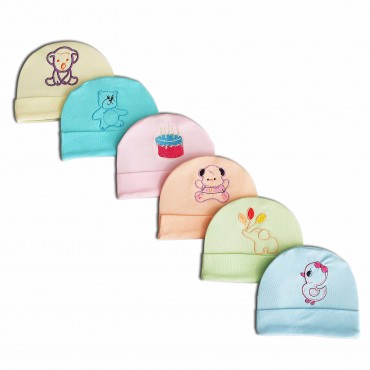 Newborn Baby Caps - Baby Cake Multicolor Print, Pack of 6