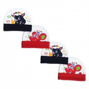 Unisex Baby Caps for boy and girl - Rhino, Magic Print, pack of 4