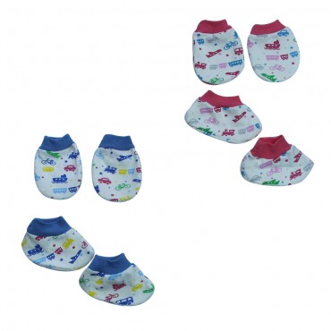 Trendy Mittens And Booties Set (CAR BOAT- BLUE, PINK, ORANGE, GREEN)