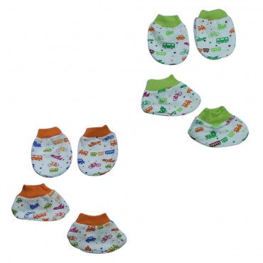 Trendy Mittens And Booties Set (CAR BOAT- BLUE, PINK, ORANGE, GREEN)